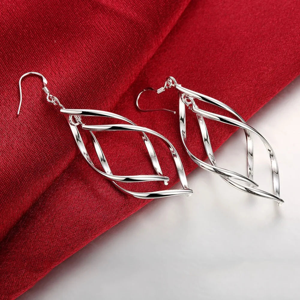 New Arrival 925 Sterling Silver wedding Earring Jewelry Women High Quality Long Earrings Hanging Drop hoop