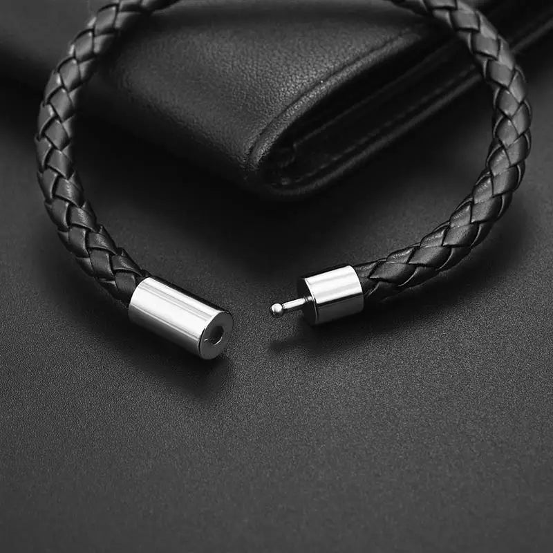 Classic Single Layer Leather Bracelet - Simple Braided Black & Brown Unisex Jewelry