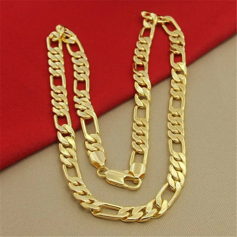 Hip Hop 925 Sterling Silver Figaro Necklace - 24K Gold Plated