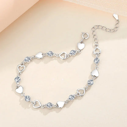 925 Sterling Silver Hollow Heart Zircon Eternity Bracelet For Women