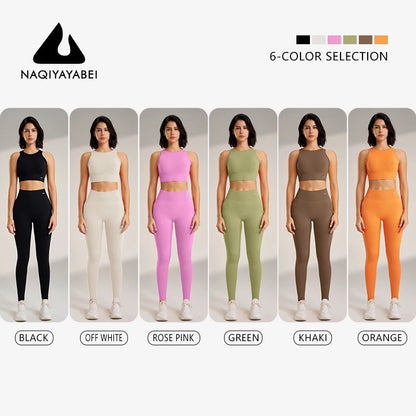 Women’s Yoga Clothing Set with High Waisted Leggings & Seamless Top