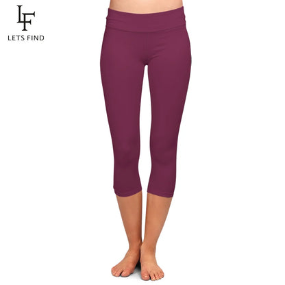 High Quaility Milk Silk Women High Waist Fitness Capri Leggings Solid Black Elastic Soft Slim Mid-Calf Pants
