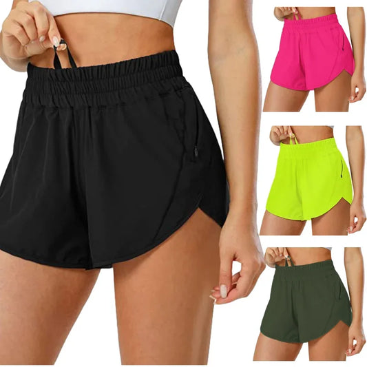 Women’s Hotty Hot High Waist Gym Shorts with Side Zipper Pocket – Sporty, Quick-Dry Workout Shorts