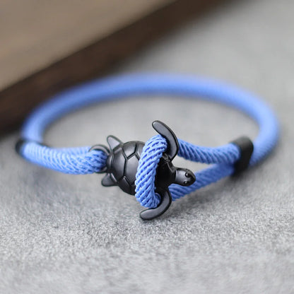 Men’s Marine Turtle Anchor Bracelet with Adjustable Nautical Rope Wrap