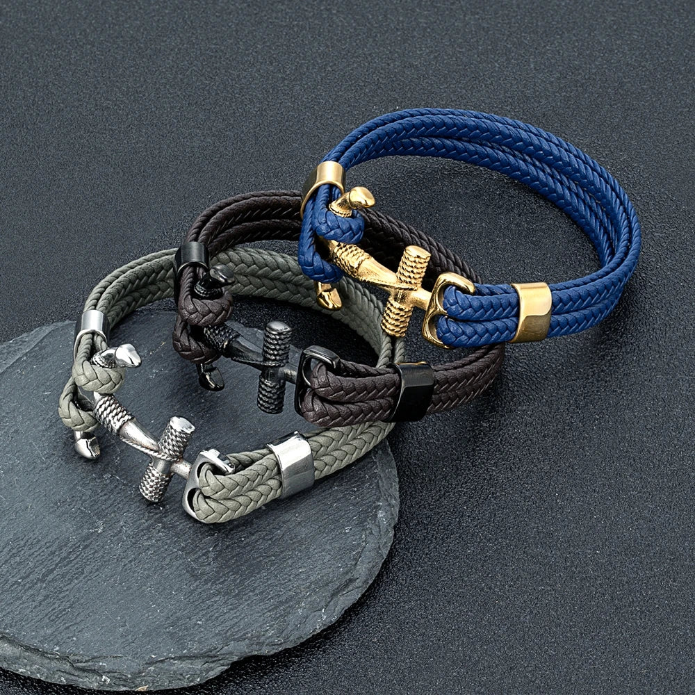 Navy Style Handmade Anchor Bracelet with Trendy Multilayer Design