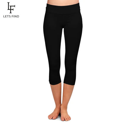 High Quaility Milk Silk Women High Waist Fitness Capri Leggings Solid Black Elastic Soft Slim Mid-Calf Pants
