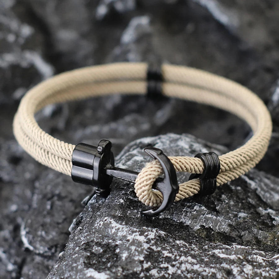 Bilayer Nautical Wrap Rope Men's Anchor Bracelet