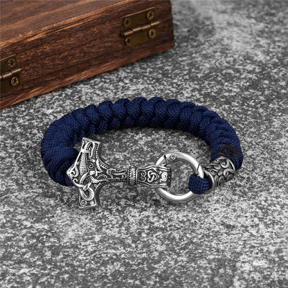 Handmade Viking Thor’s Hammer Survival Bracelet for Men