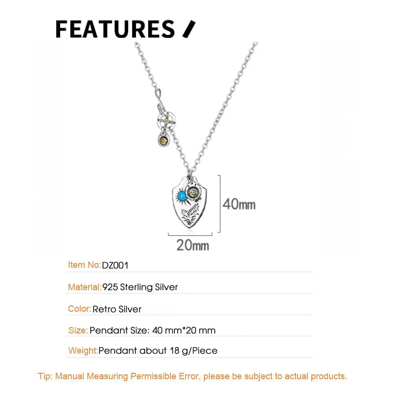 F.I.N.S S925 Sterling Silver Geometric Tag Pendant – Vintage Thai Silver & Turquoise Charm