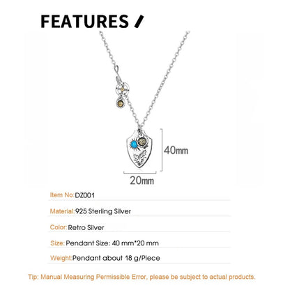 F.I.N.S S925 Sterling Silver Geometric Tag Pendant – Vintage Thai Silver & Turquoise Charm