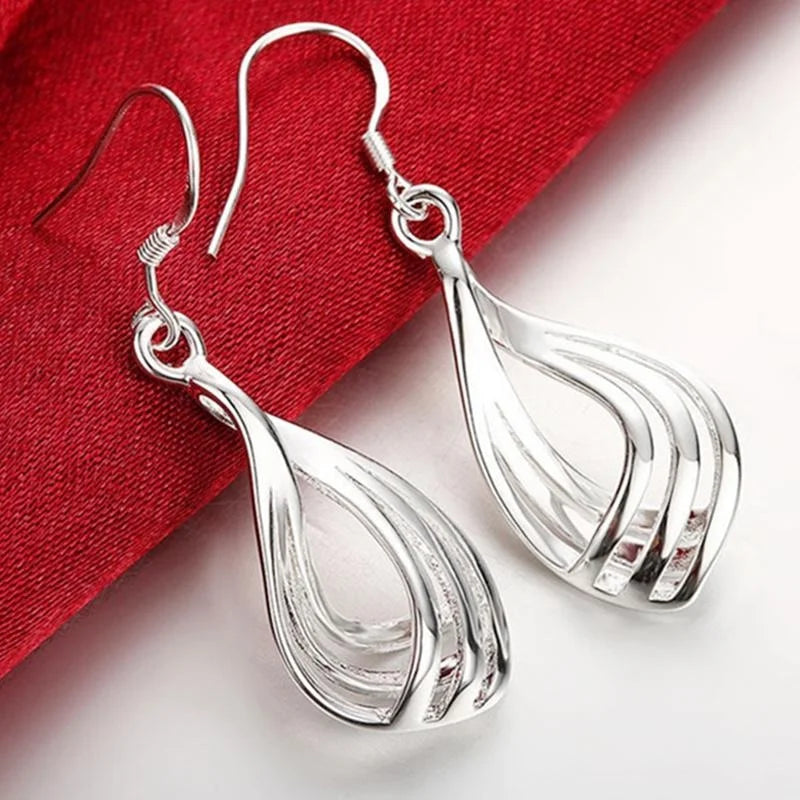 925 Sterling Silver Dangle Earrings For Women Twist Water Drop Girl Temperament Fashion Party Silver Engagement Jewelry Gift