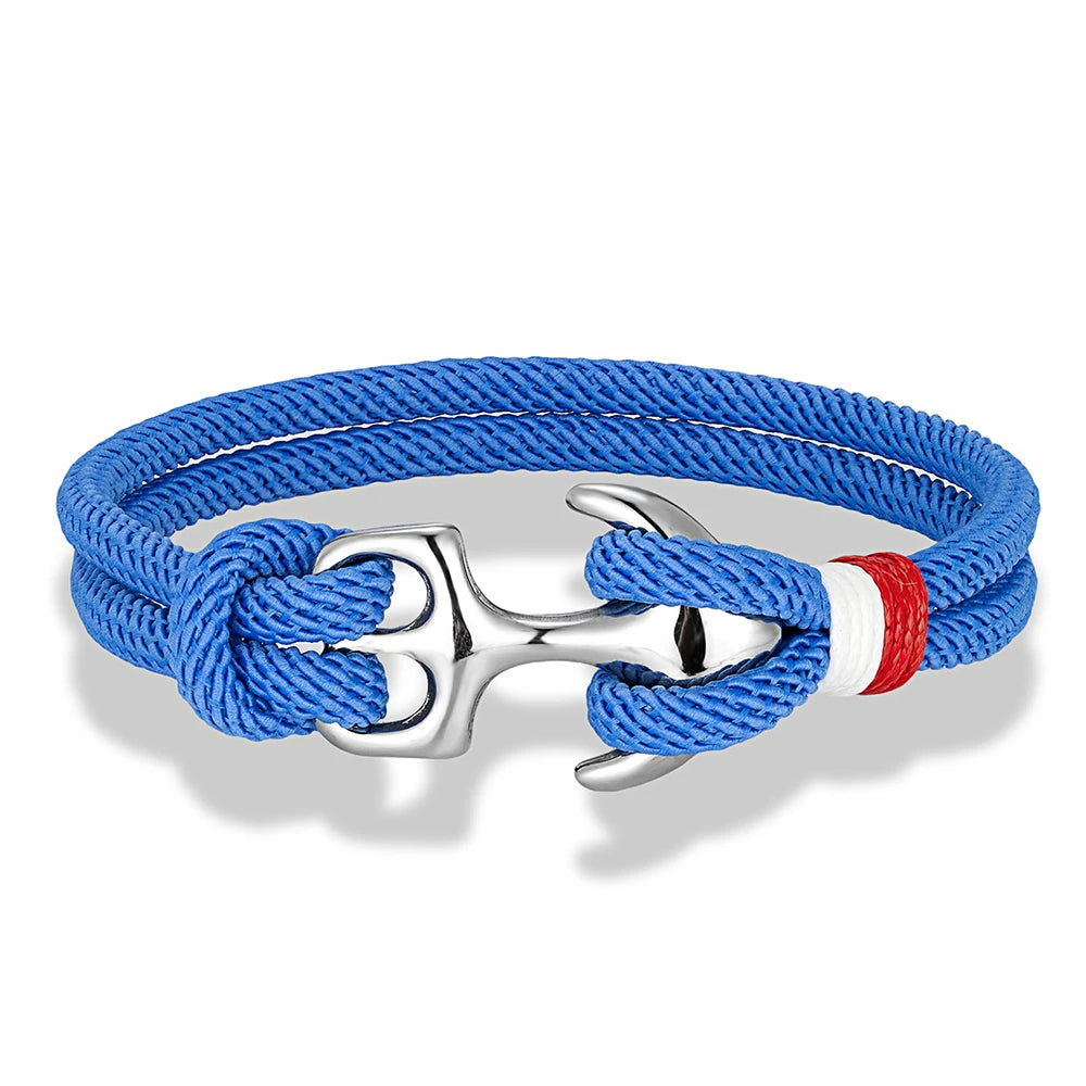 Double Strand Men's Anchor Bracelets with Nautical Survival Rope Stainless Steel Anchor Buckle