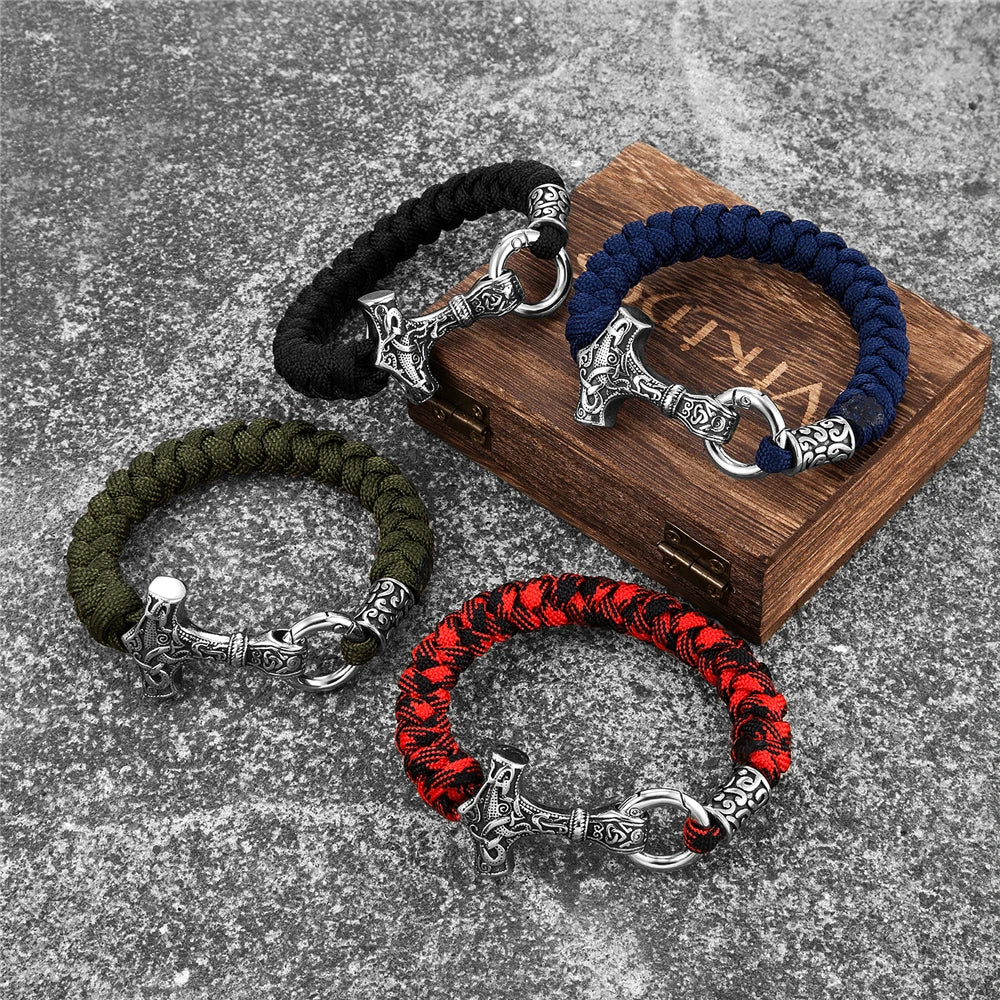 Handmade Viking Thor’s Hammer Survival Bracelet for Men