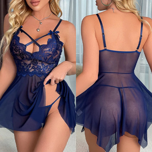 Sheer Lace Babydoll Nightie – Sexy Mesh Sleepwear Lingerie