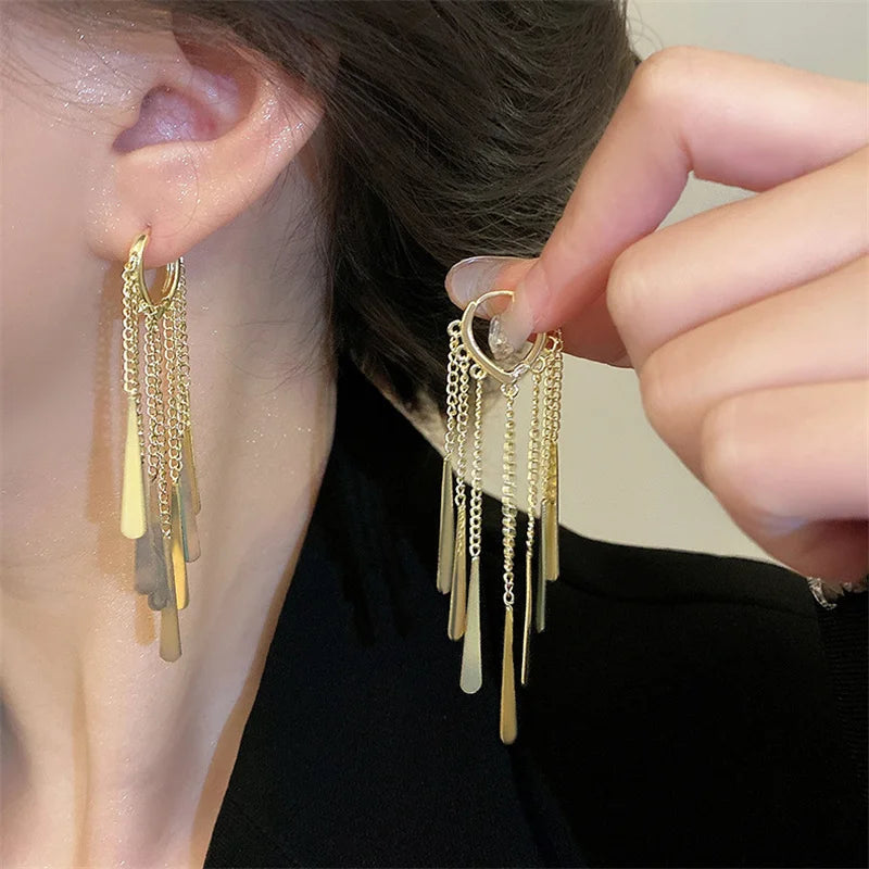 925 Sterling Silver Long Tassel Earrings Luxury Ear Hoop for Women Fine Jewelry Wedding Party Gifts Cute Accessories