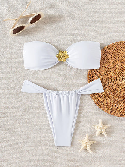 Sexy Cut-Out Bikini Set - Trendy Swimwear for Beach Goddesses Stunning Strapless Bikini Top Two-Piece Swimwear for Women