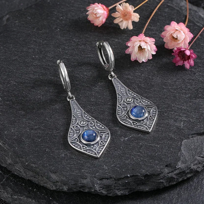 Vintage Kyanite 925 Sterling Silver Long Drop Earrings Wedding Party Gift Jewelry Natural Moonstone Earring for Women