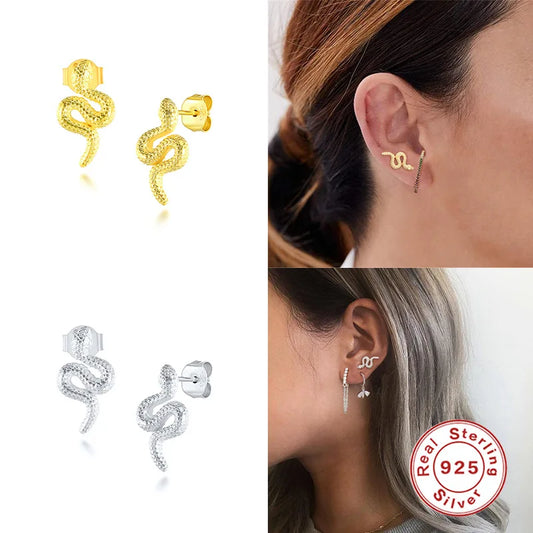 F.I.N.S Stack Creative Snake 925 Sterling Silver Clip on Earrings for Women Gothic Earrings without Hole Fake Piercing Ear Cuff