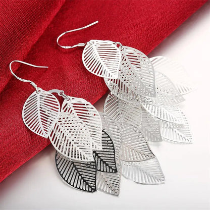 Earrings fashion Jewelry Woman Layered Hollow Leaves Tassel Long Drop earrings Silver Color Trendsetter Christmas Gifts