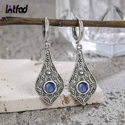 Vintage Kyanite 925 Sterling Silver Long Drop Earrings Wedding Party Gift Jewelry Natural Moonstone Earring for Women