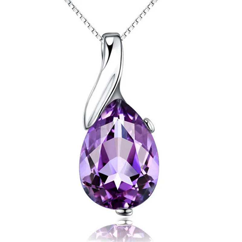 S925 Sterling Silver Angel Tears Crystal Pendant Necklace for Women