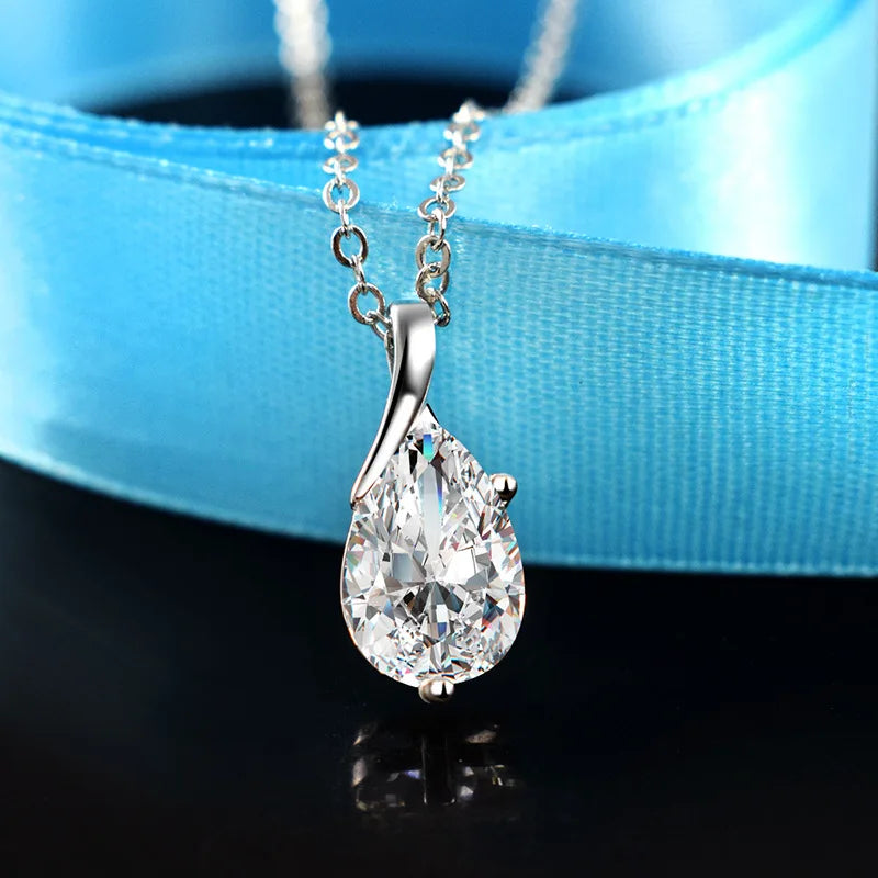 S925 Sterling Silver Angel Tears Crystal Pendant Necklace for Women