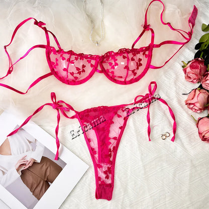 Sheer Lace Heart Embroidery Bra & Panty Set – Sexy Fairy-Inspired Lingerie