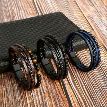 New Design Multilayer Braided Genuine Leather Bracelet for Men