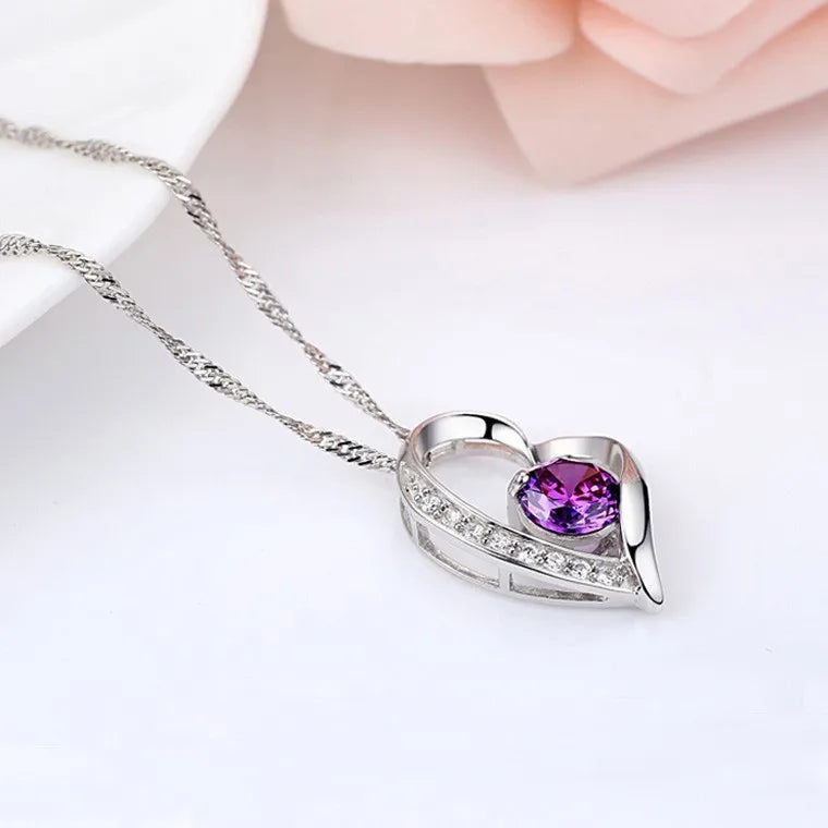 925 Sterling Silver Heart Moon Geometric Necklace