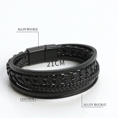 New Design Multilayer Braided Genuine Leather Bracelet for Men