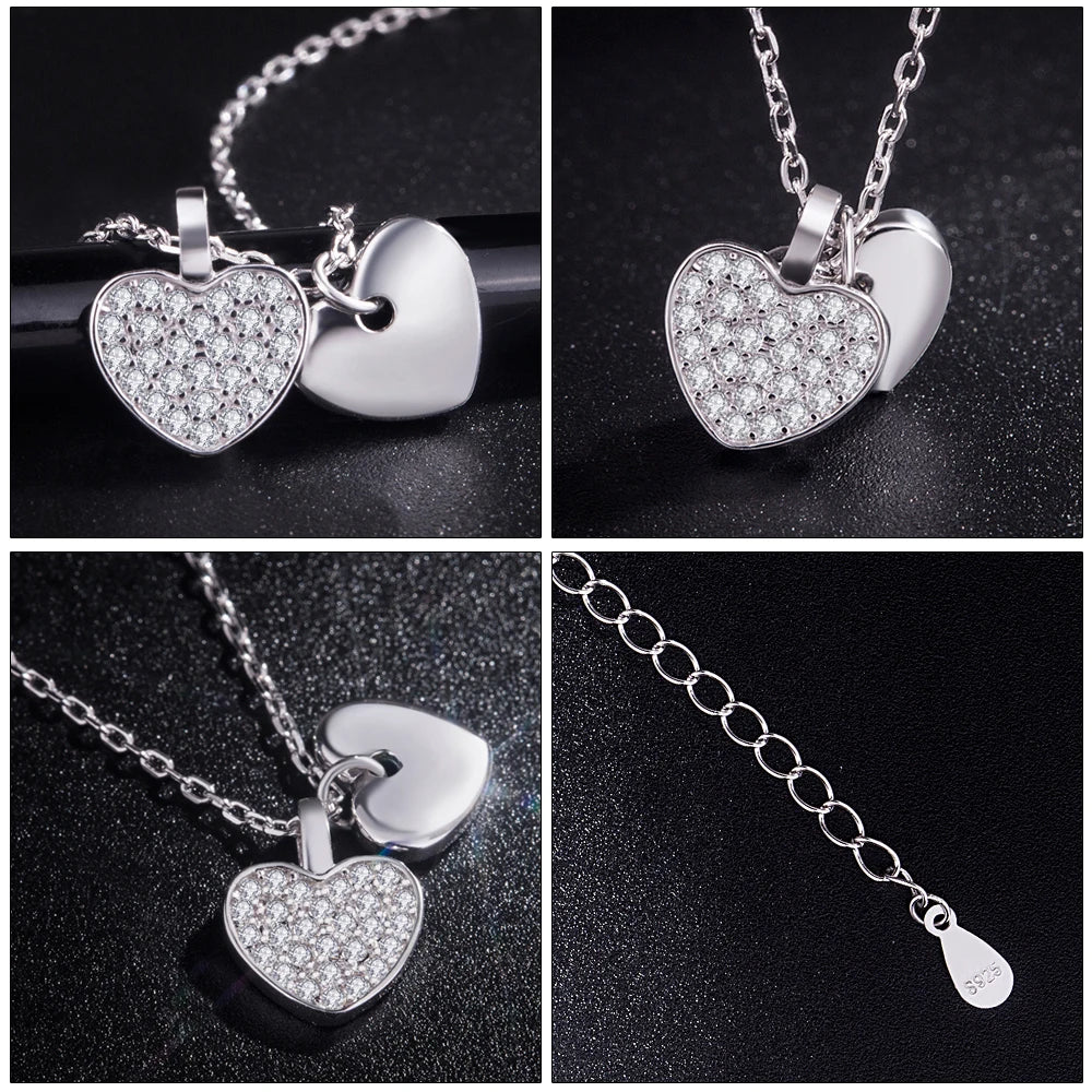 925 Sterling Silver Heart Pendant Necklace for Women - Classic Romantic Zircon Inlay Chain, Perfect Birthday or Party Gift