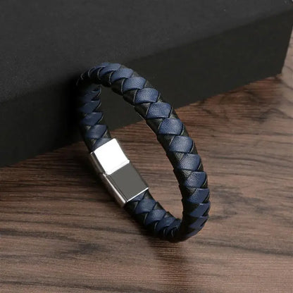 Jiayiqi Punk Men Jewelry Black/Brown Braided Leather Bracelet Stainless Steel Magnetic Clasp Fashion Bangles Gift 18.5/22/20.5cm