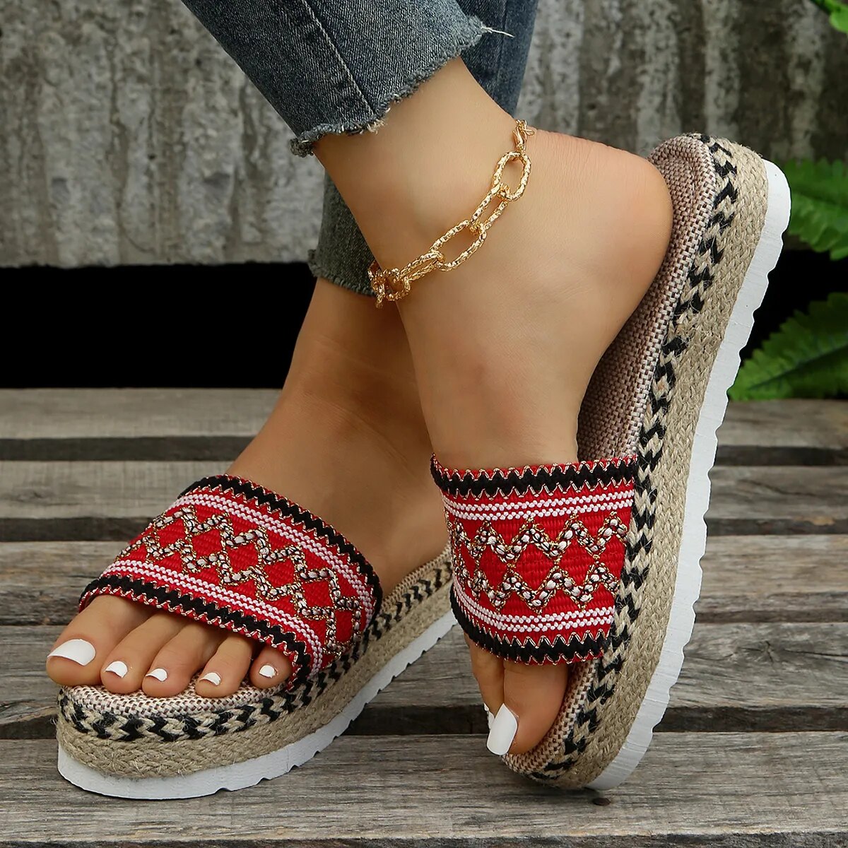 Beach Casual Heeled Sandals Bohemian Handmade Summer Shoes for Women - BossDeals Online