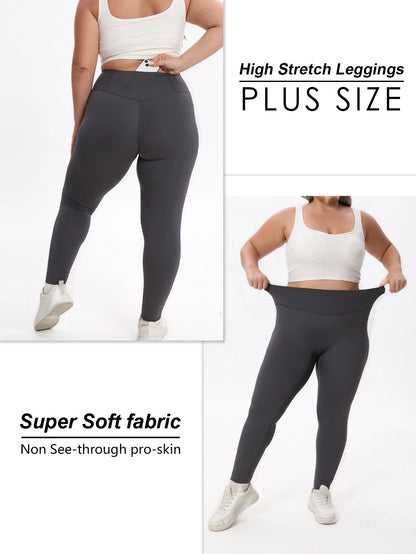 Solid Color High Waist Yoga Leggings for Women – Plus Size Gym & Fitness Pants