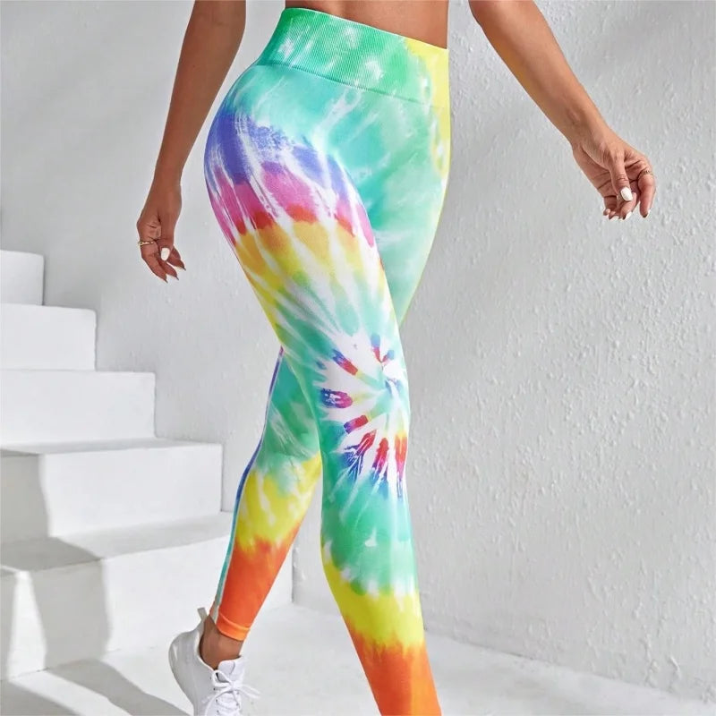 Tie Dyed Peach Hip Yoga Pants with High Waist, Seamless, Booty Lifting Leggings