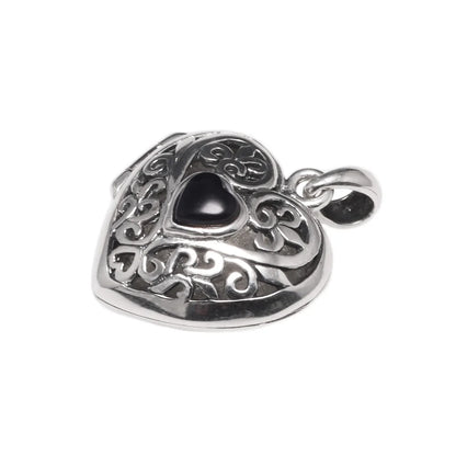 925 Sterling Silver Vintage Thai Heart-Shaped Locket Pendant - Aromatherapy Antique Hollow Flower Design with Natural Stone, Fine Jewelry