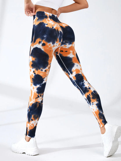 Tie Dyed Peach Hip Yoga Pants with High Waist, Seamless, Booty Lifting Leggings