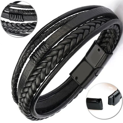 Delysia King Trendy Leather Braided Bracelet with Alloy Magnetic Clasp for Men