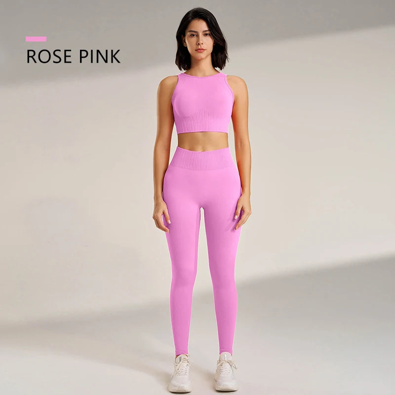 Women’s Yoga Clothing Set with High Waisted Leggings & Seamless Top