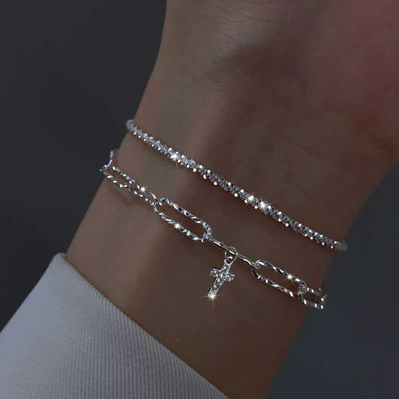 Sparkling Hollow Heart Delicate Eternity Bracelet