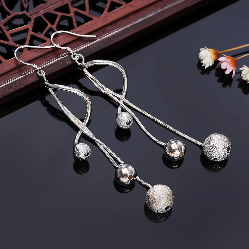 Hot 925 Sterling Silver tassel beads Earrings for Women fashion party Jewelry long earrings gifts wedding gift cute