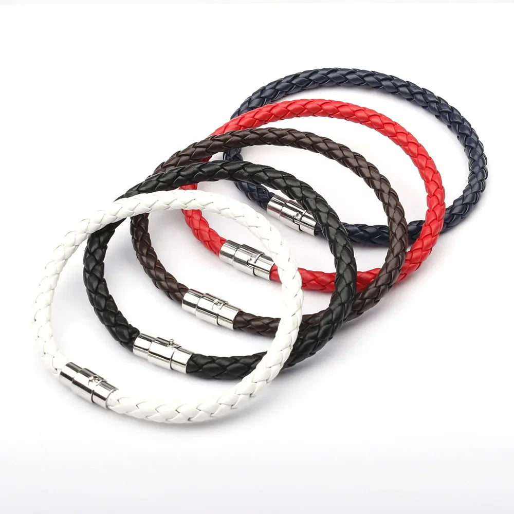 High-Quality Rope Leather Bracelet with Stainless Steel Magnetic Clasp