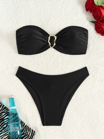 Sexy Cut-Out Bikini Set - Trendy Swimwear for Beach Goddesses Stunning Strapless Bikini Top Two-Piece Swimwear for Women
