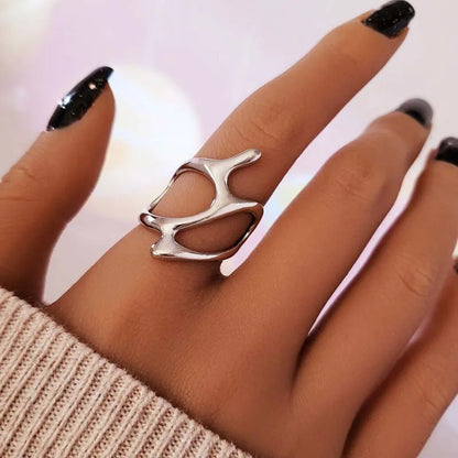 Vintage Punk Geometric Irregular Liquid Lava Waterdrop Shaped Open Rings For Women