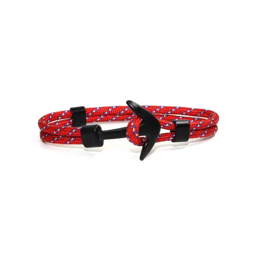 Woven Multilayer Black Anchor Bracelet for Men