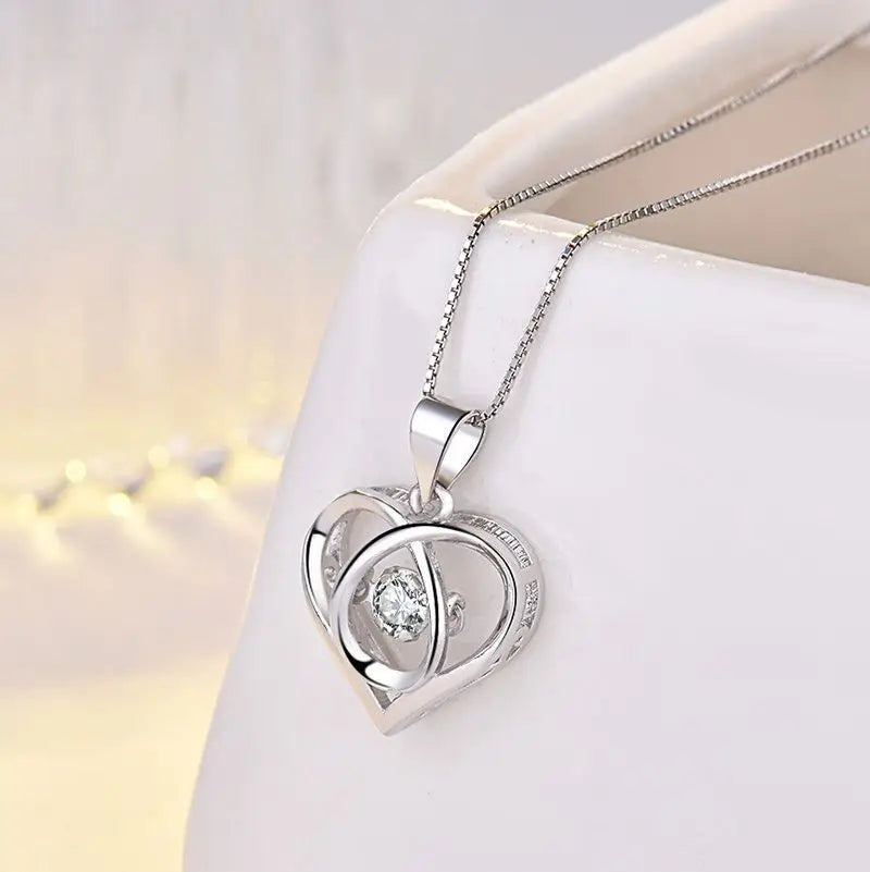 925 Sterling Silver Heart Pendant Necklace with AAA Zircon