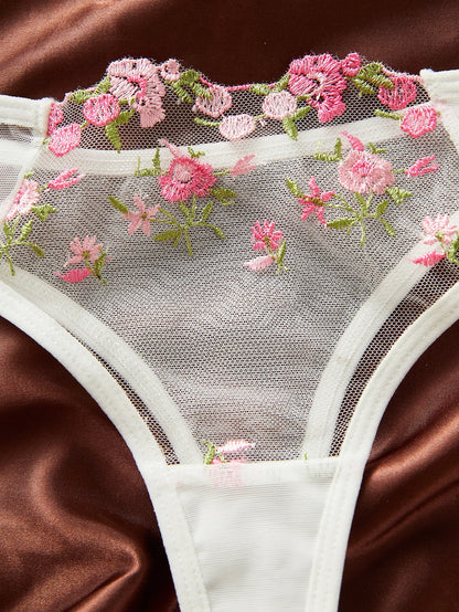 Semi-Sheer Floral Embroidered Bra & Panty Set – Elegant Sleepwear Lingerie
