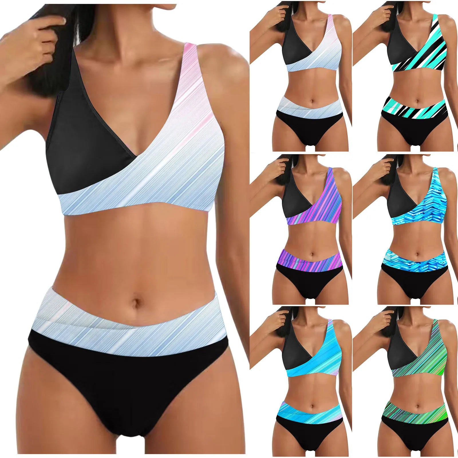 Collection of women's swimsuits with different color patterns