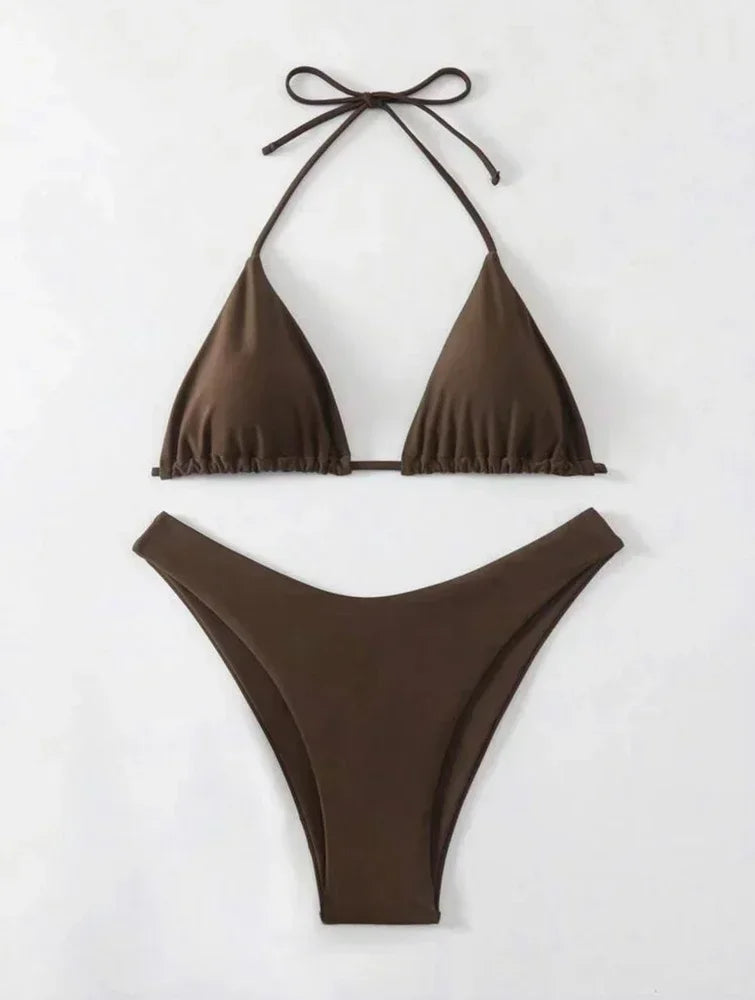 Women's Lace-Up Halter Thong Bikini Set