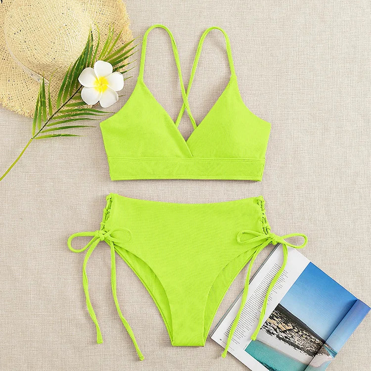 Cikini V-Neck Lace-Up Bikini Set